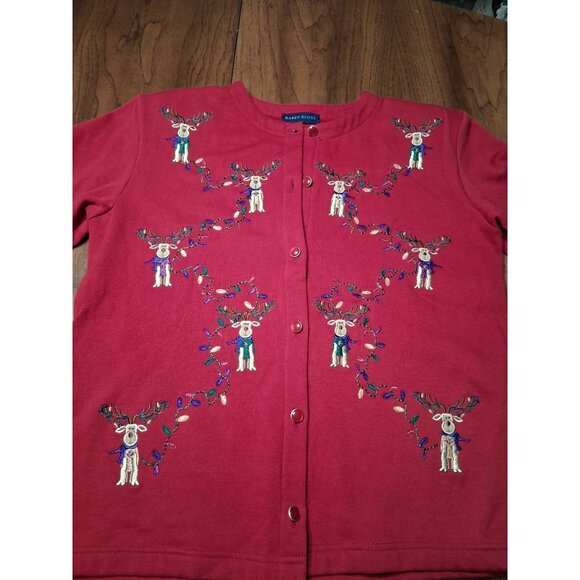 Karen Scott Christmas Cardigan Embroidered Sweatshirt w/Reindeer & Lights S - Picture 3 of 10